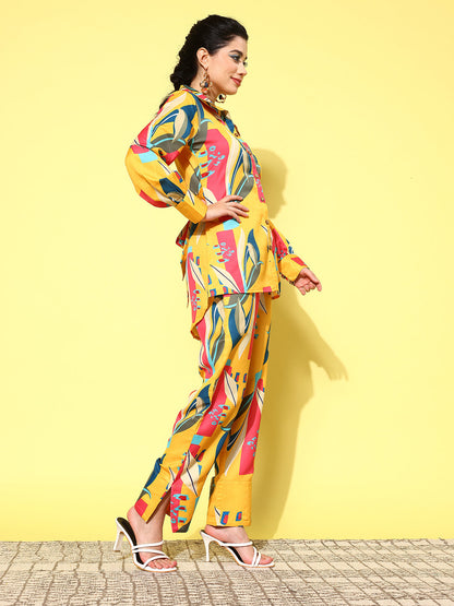 Yufta Yellow and Pink Printed Satin Co-Ords