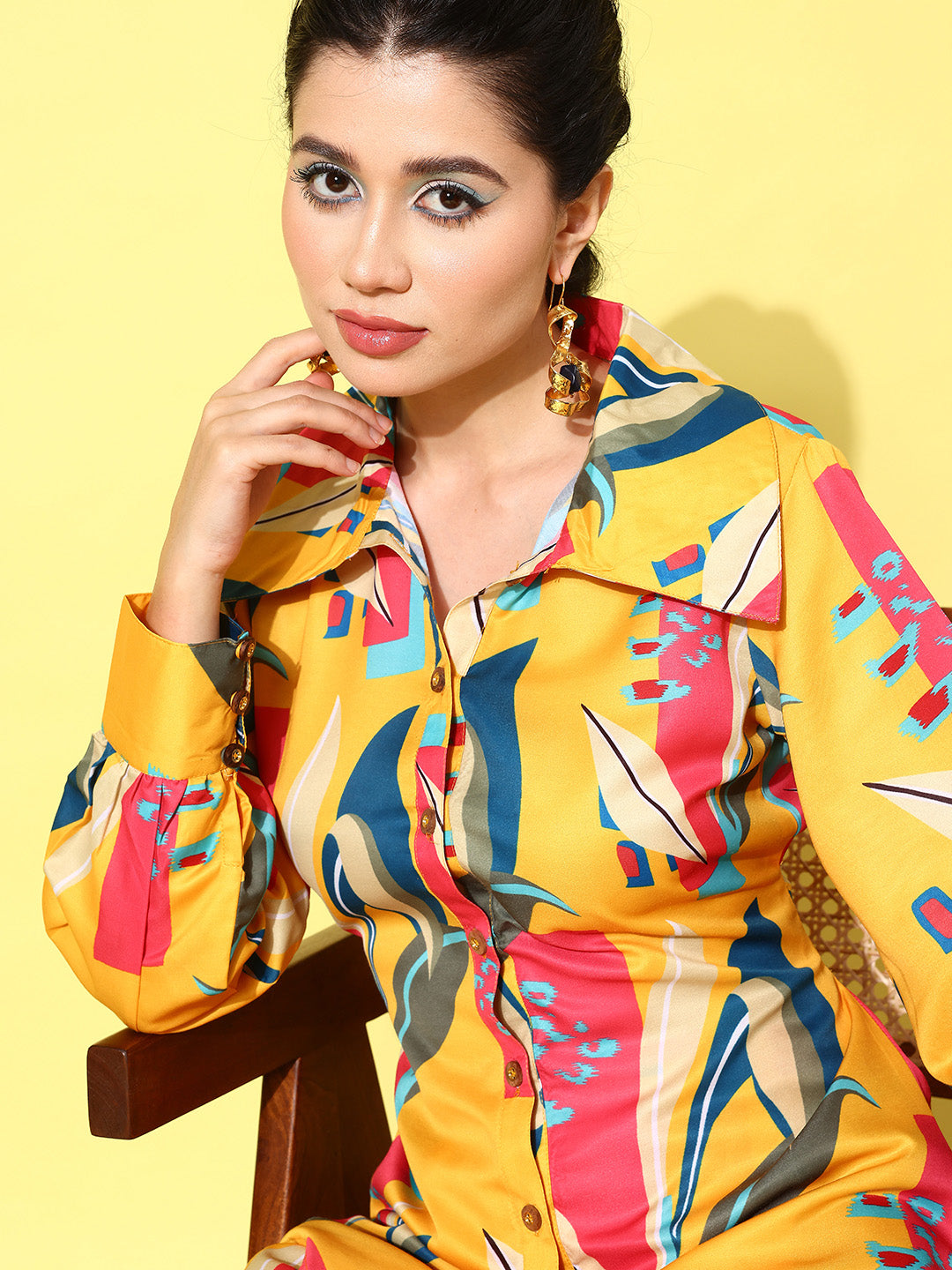 Yufta Yellow and Pink Printed Satin Co-Ords