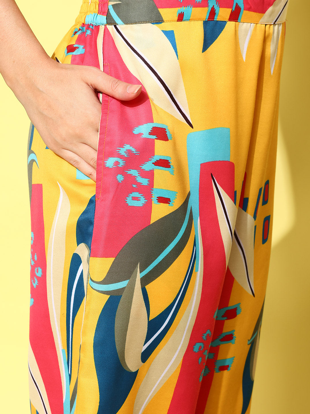 Yufta Yellow and Pink Printed Satin Co-Ords