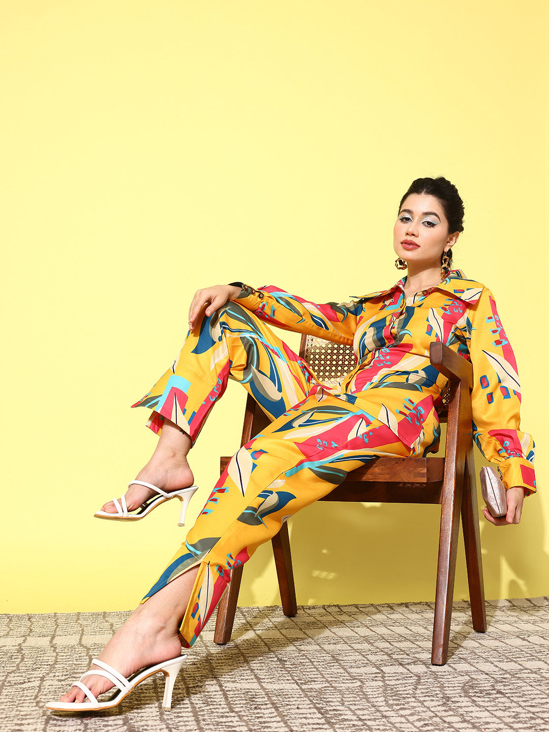 Yufta Yellow and Pink Printed Satin Co-Ords
