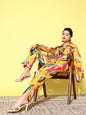 Yufta Yellow and Pink Printed Satin Co-Ords