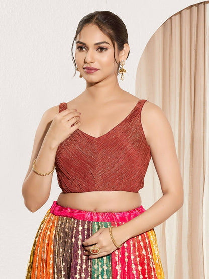 Joban Fashion Rust Tissue Padded Blouse With Sweetheart Neck Sleeveless