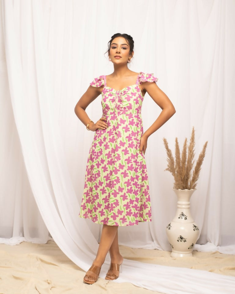 FIORRA Women's Pink Georgette Floral Printed Dress