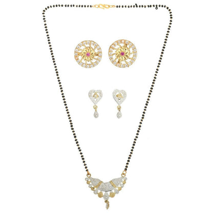 AanyaCentric Gold-Polished Mangalsutra with Pendant, 2 Pair Earrings