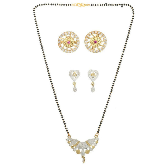 AanyaCentric Gold-Polished Mangalsutra with Pendant, 2 Pair Earrings