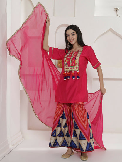 Joban Fashion Pink Kuslin Sharara Suit Set