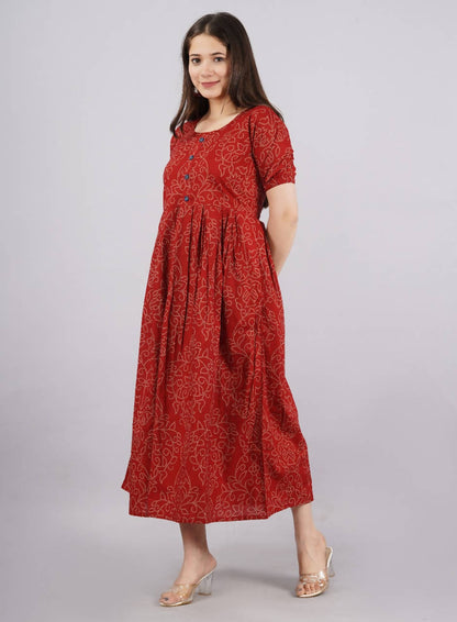 Vamika Red Cotton Printed Party Wear/Casual Wear Kurti