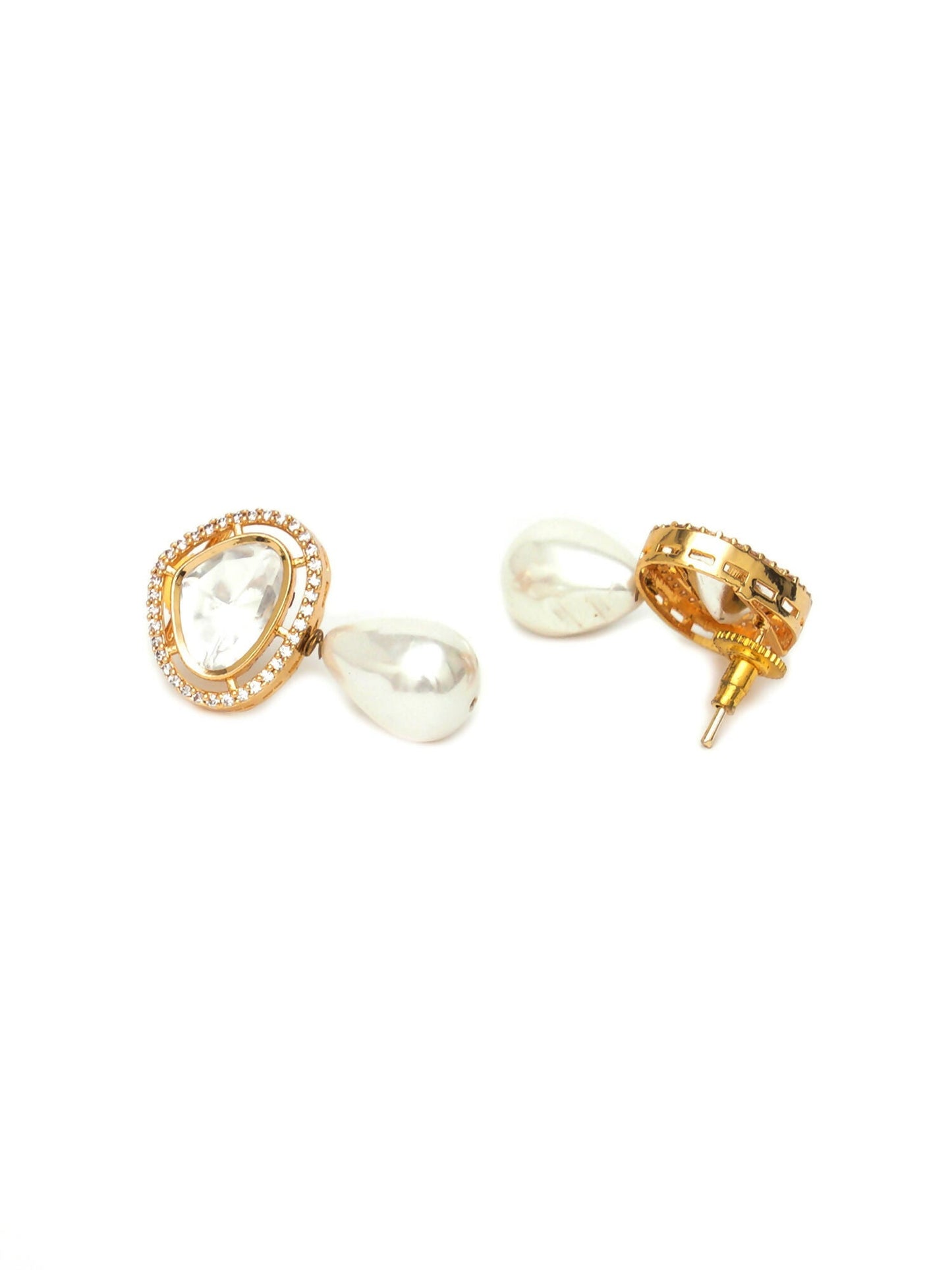 Kundan Studs with Pearl Drop (Gold) - Ruby Raang
