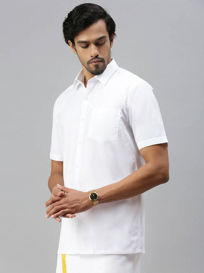 Ramraj Cotton Mens Half Sleeve Formal Poly Cotton White Shirt