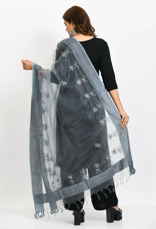 Mominos Fashion Moeza Women's Orgenza All Over Chikan Work Grey Dupatta