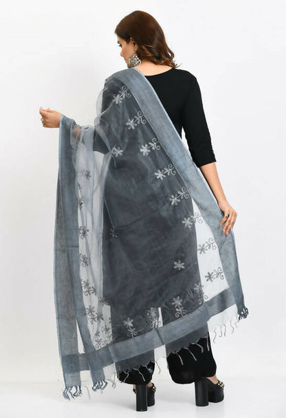 Mominos Fashion Moeza Women's Orgenza All Over Chikan Work Grey Dupatta