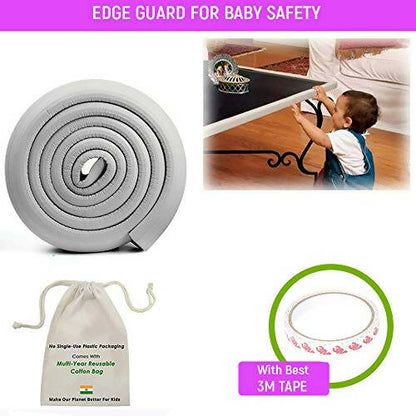 Safe-O-Kid Unique High Density 2 Mtr Long U - Shaped 4 Edge Guards With 16 Corner Cushions - Grey