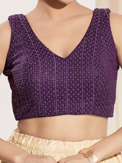 Joban Fashion Wine Sequence Padded Blouse With V Neck Sleeveless