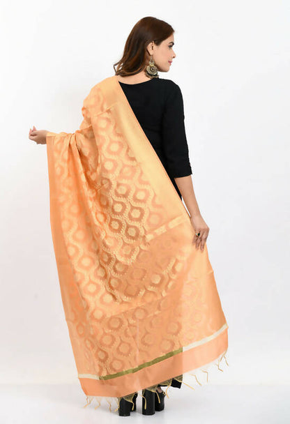 Mominos Fashion Moeza Women's Banarsi Silk All Over Woven Design Peach Dupatta