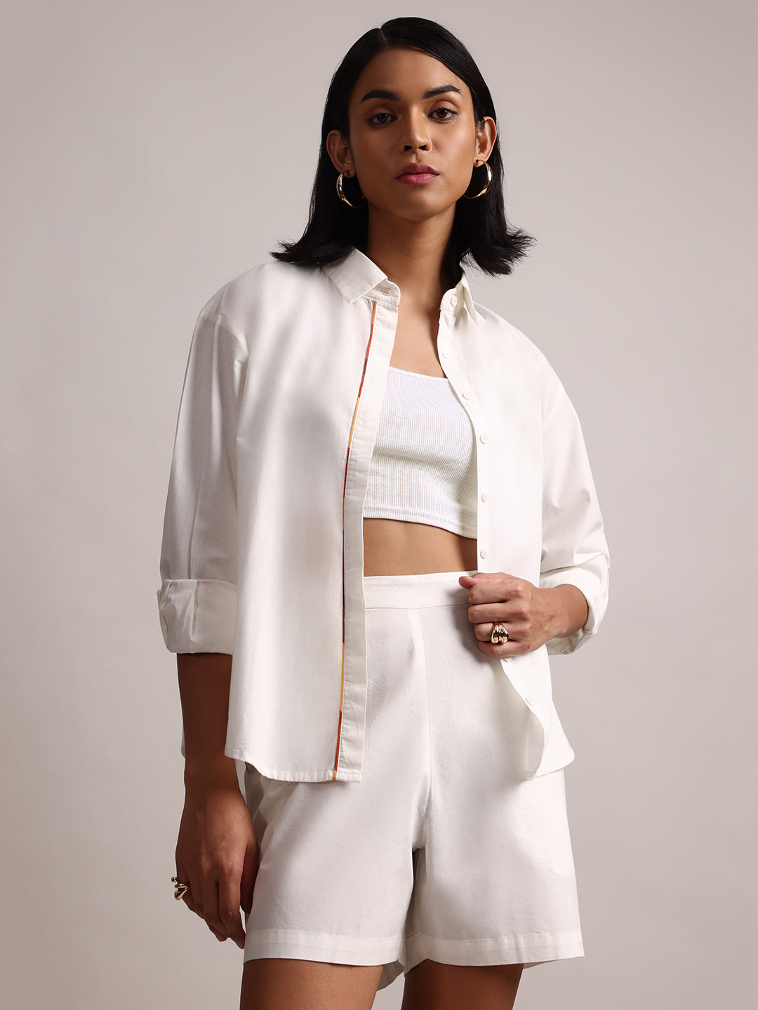 Zaccai Women's White Poplin Solid Co-Ords