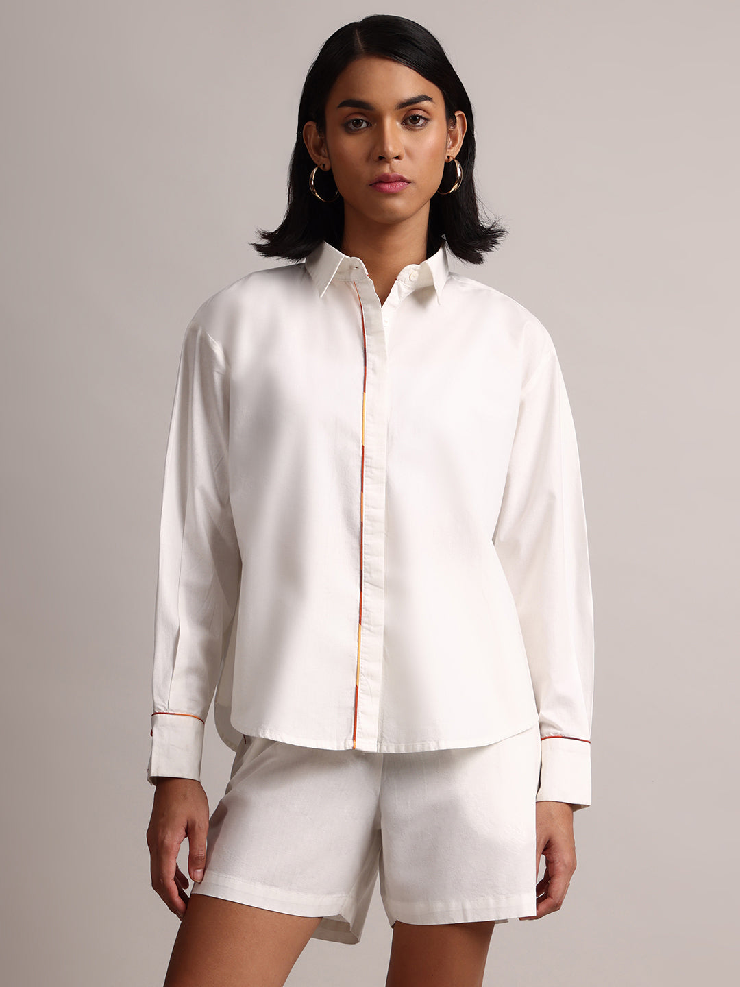 Zaccai Women's White Poplin Solid Co-Ords