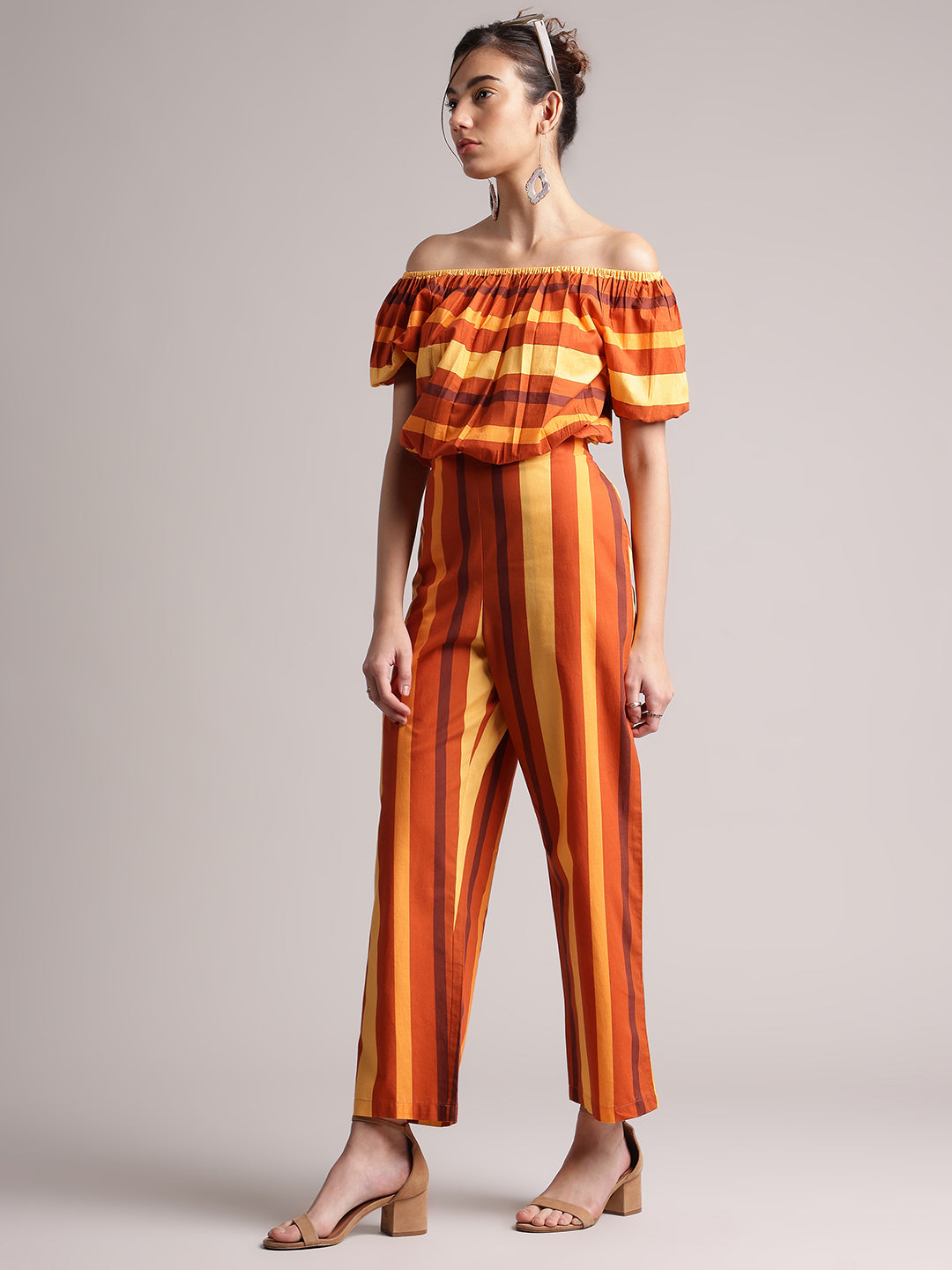 Zaccai Women's Brown Poplin Striped Co-Ords