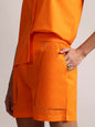 Zaccai Women's Orange Poplin Solid Co-Ords