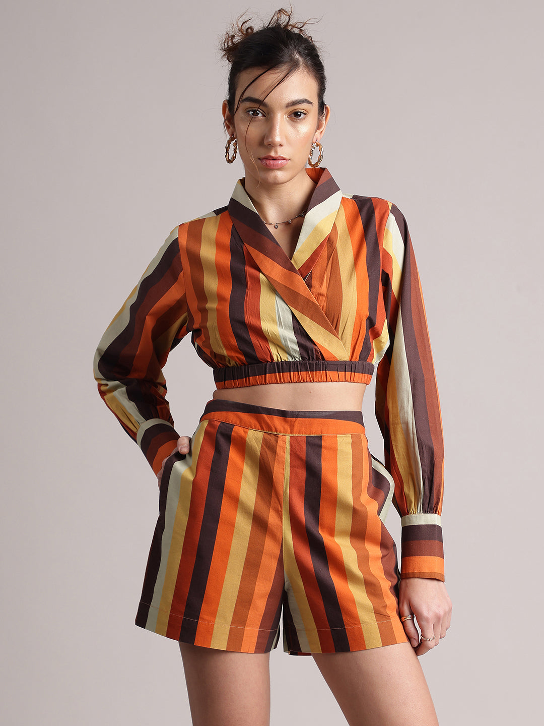 Zaccai Women's Rust Poplin Striped Co-Ords