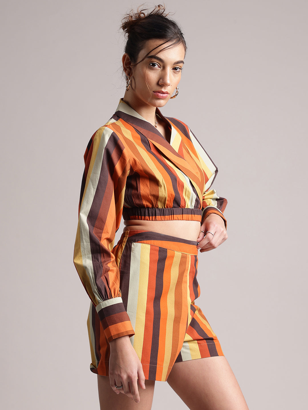 Zaccai Women's Rust Poplin Striped Co-Ords
