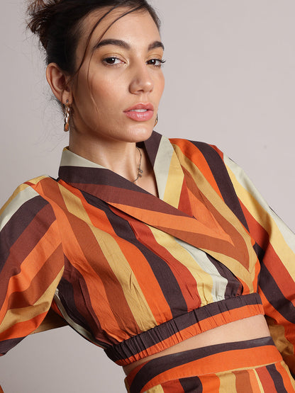 Zaccai Women's Rust Poplin Striped Co-Ords