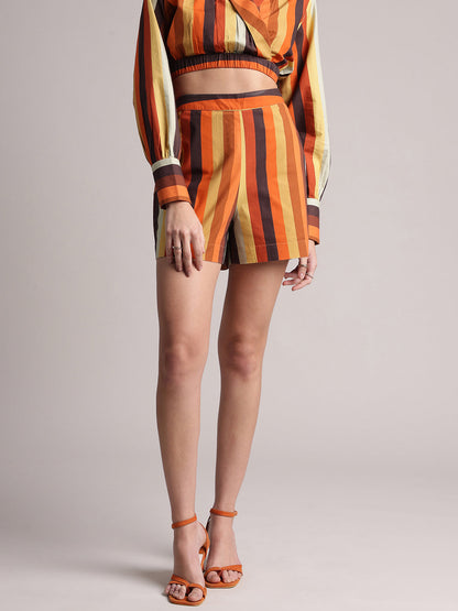 Zaccai Women's Rust Poplin Striped Co-Ords