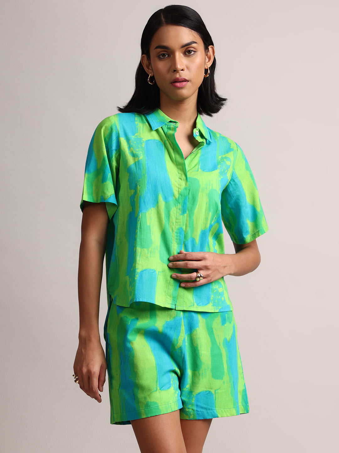 Zaccai Women's Lime Cambric Abstract Dress