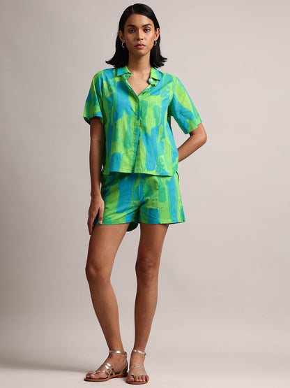 Zaccai Women's Lime Cambric Abstract Dress
