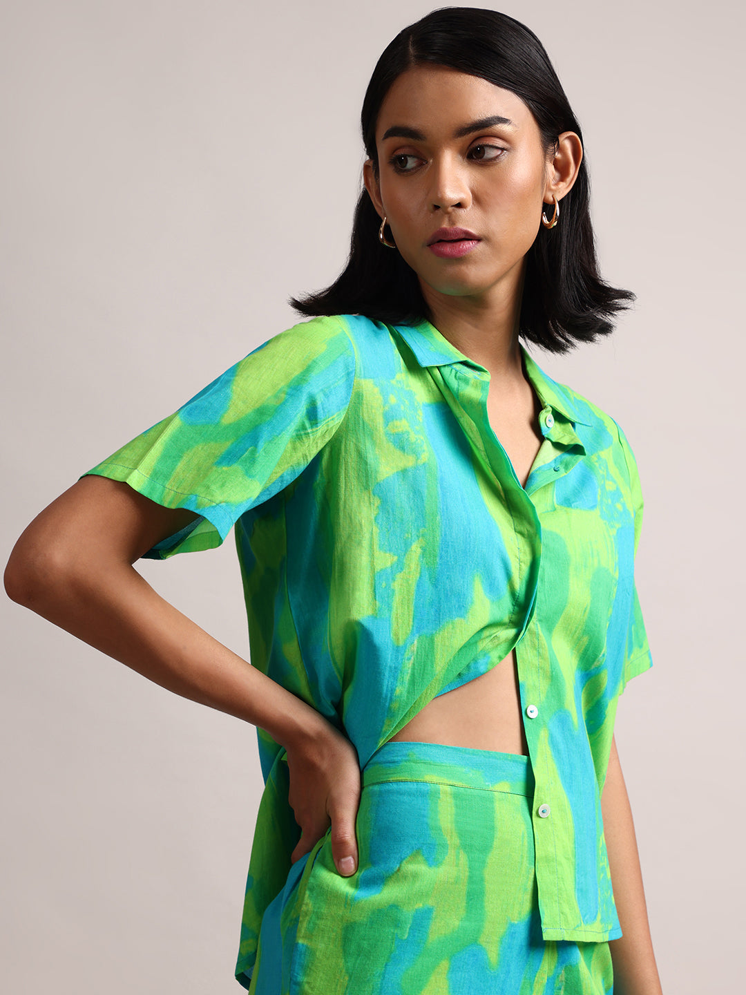 Zaccai Women's Lime Cambric Abstract Dress