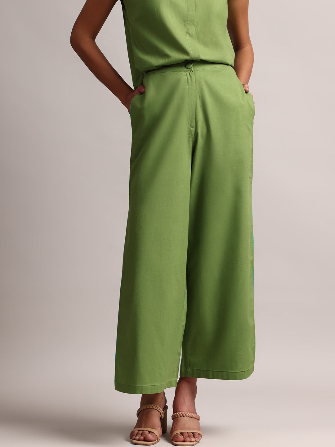 Zaccai Women's Green Cambric Solid Co-Ords