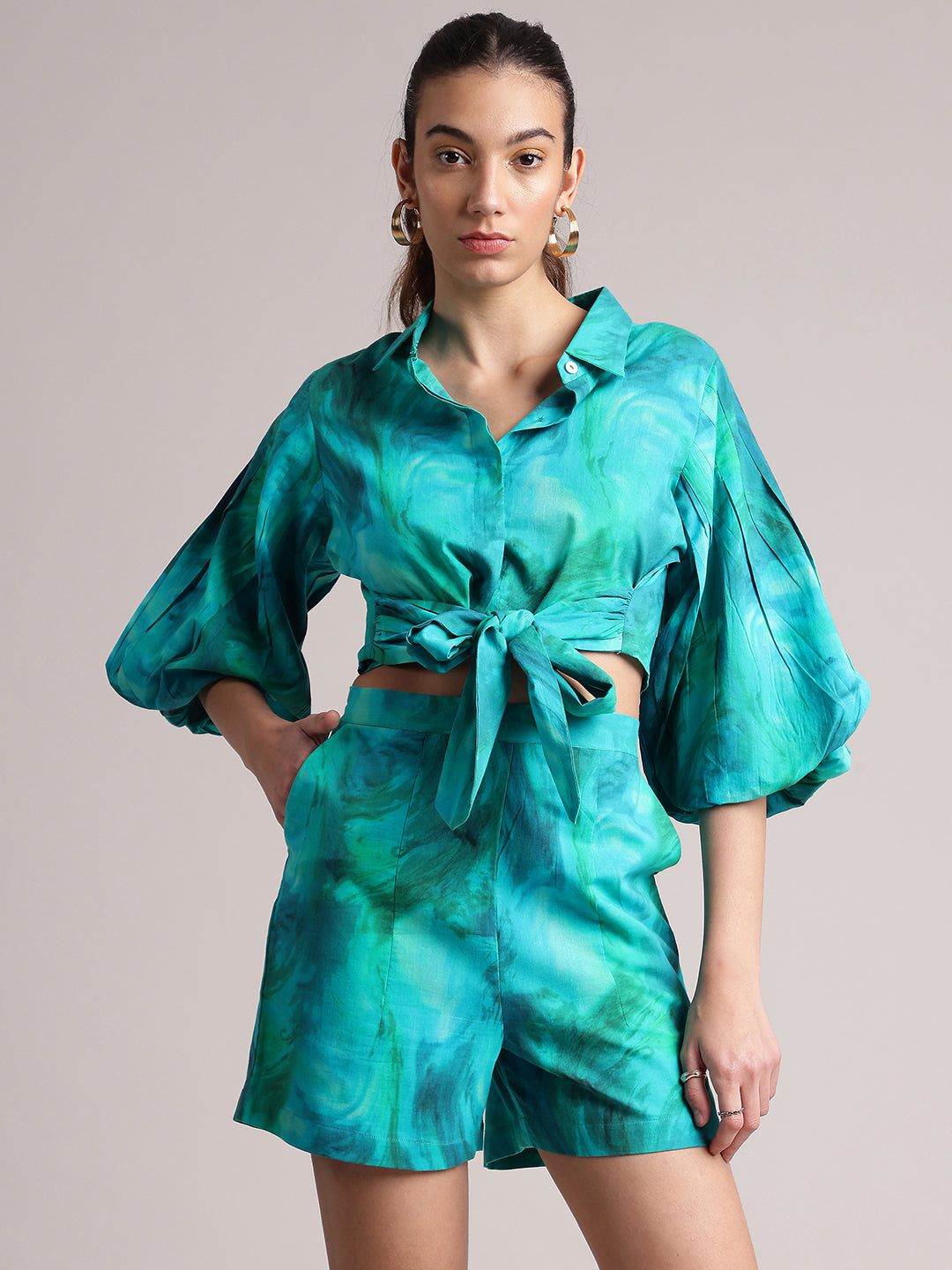 Zaccai Women's Aqua Cambric Abstract Co-Ords