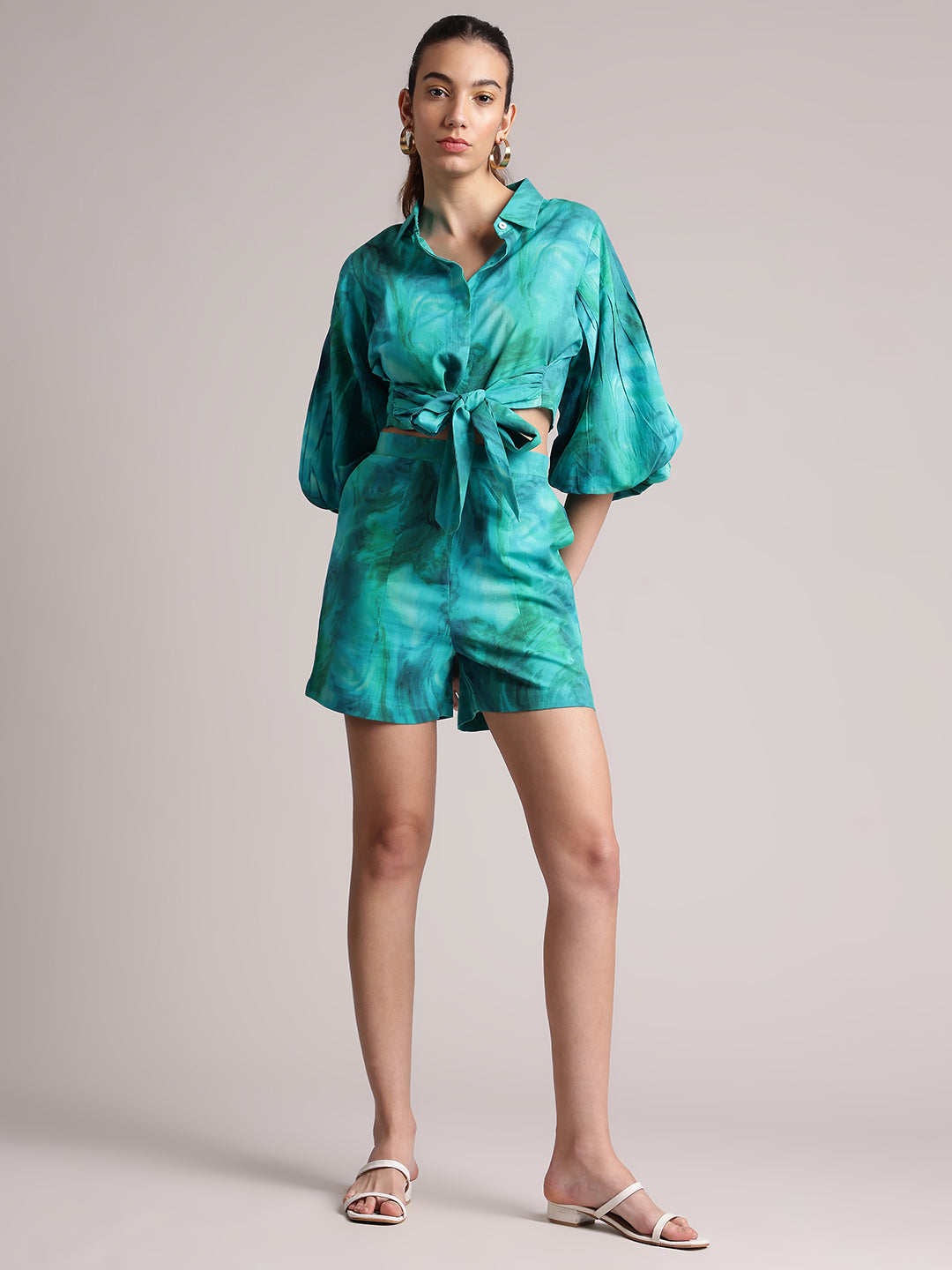 Zaccai Women's Aqua Cambric Abstract Co-Ords