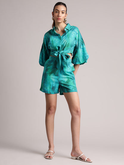Zaccai Women's Aqua Cambric Abstract Co-Ords