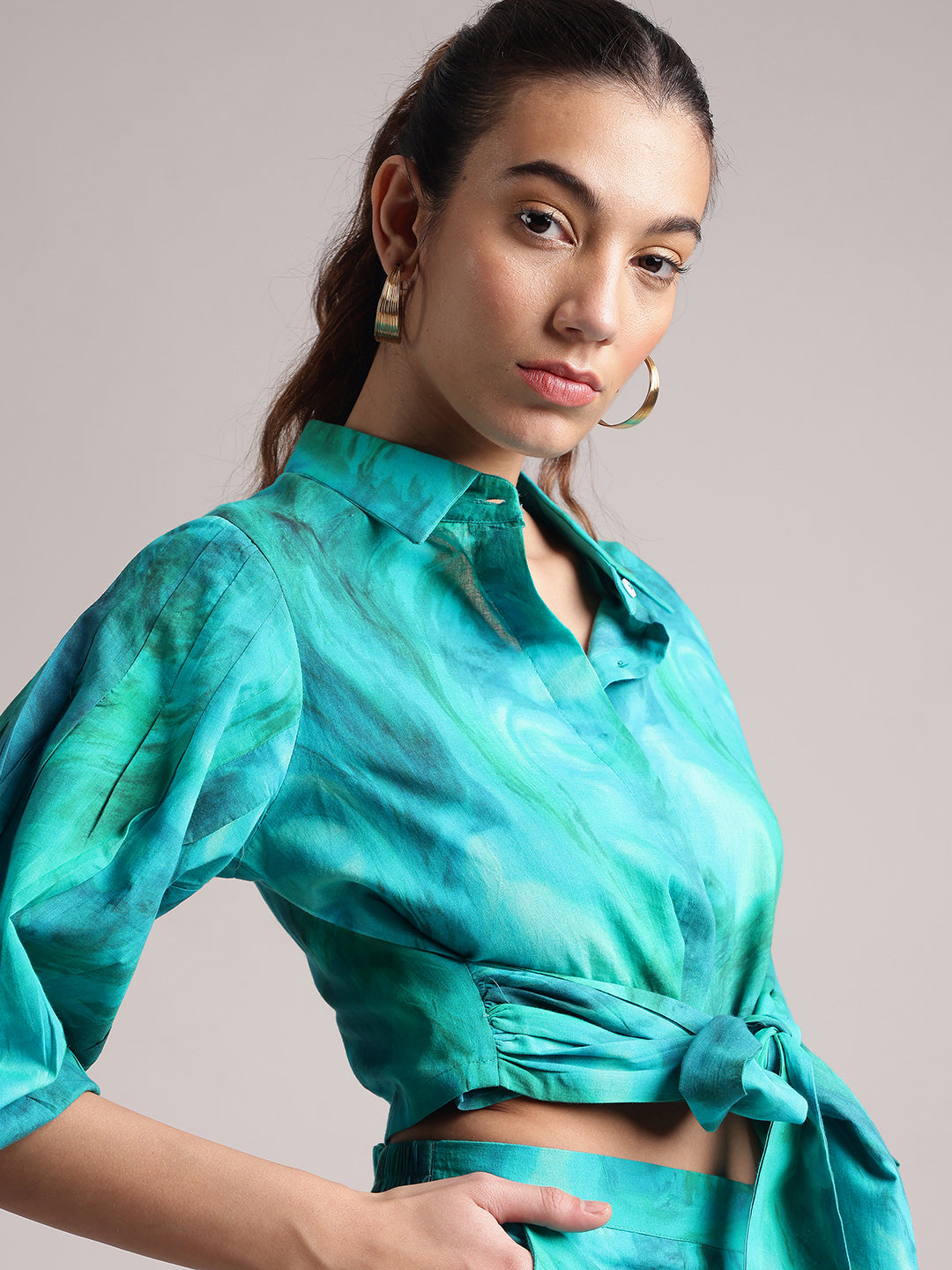 Zaccai Women's Aqua Cambric Abstract Co-Ords