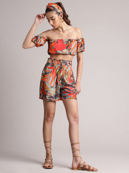 Zaccai Women's Orange Muslin Tropical Co-Ords