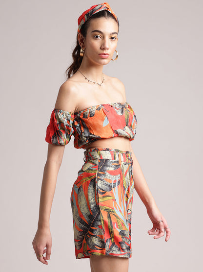 Zaccai Women's Orange Muslin Tropical Co-Ords