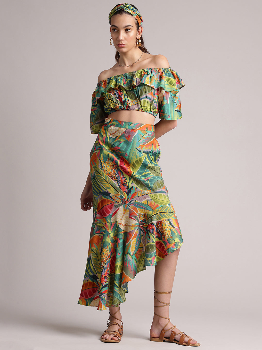 Zaccai Women's Green Muslin Tropical Co-Ords