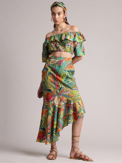 Zaccai Women's Green Muslin Tropical Co-Ords