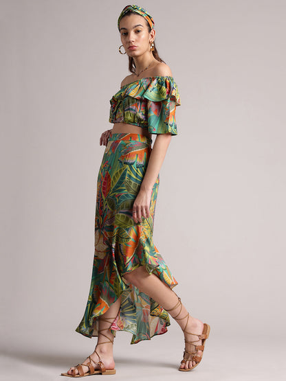 Zaccai Women's Green Muslin Tropical Co-Ords