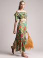 Zaccai Women's Green Muslin Tropical Co-Ords