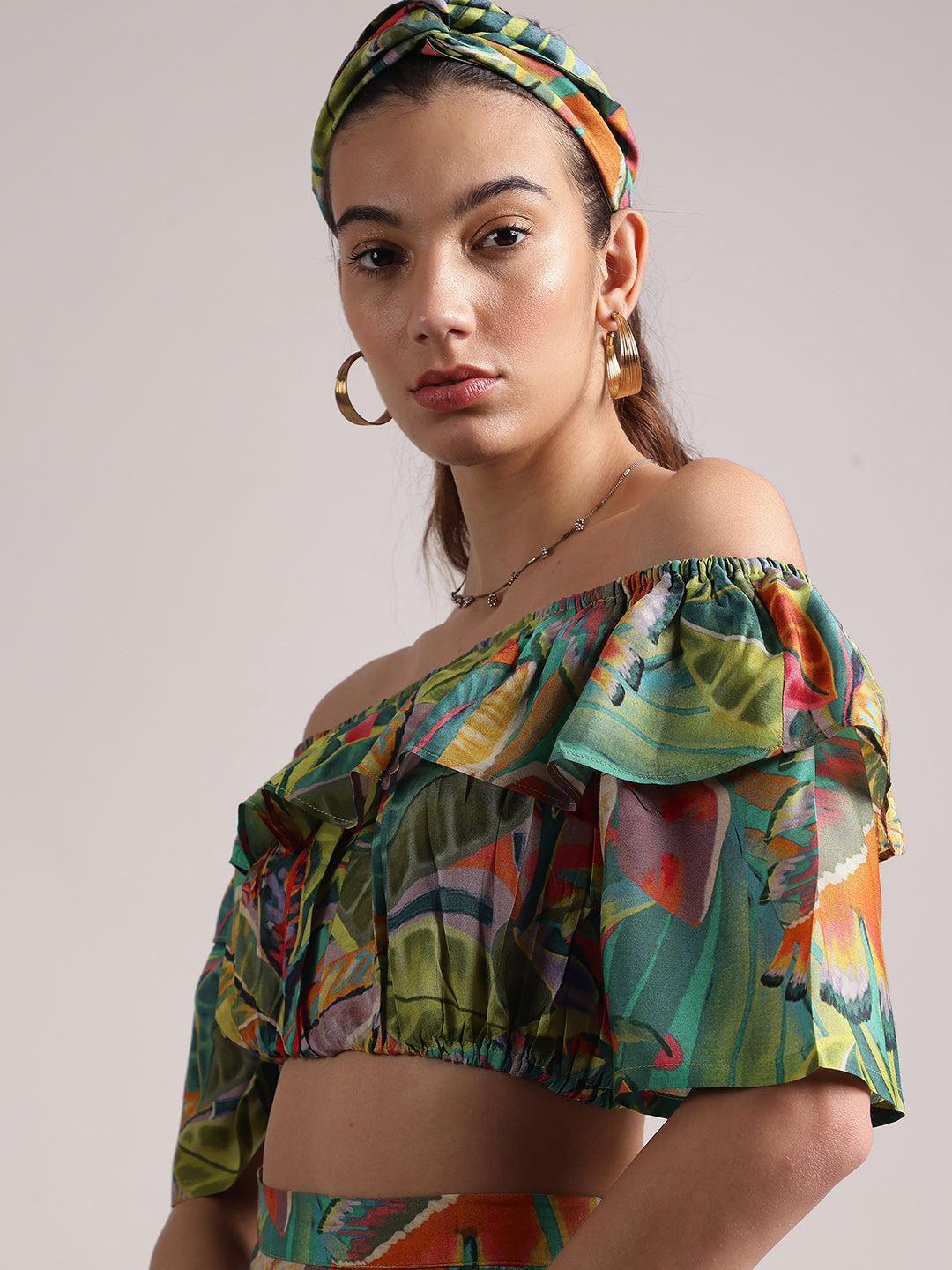 Zaccai Women's Green Muslin Tropical Co-Ords