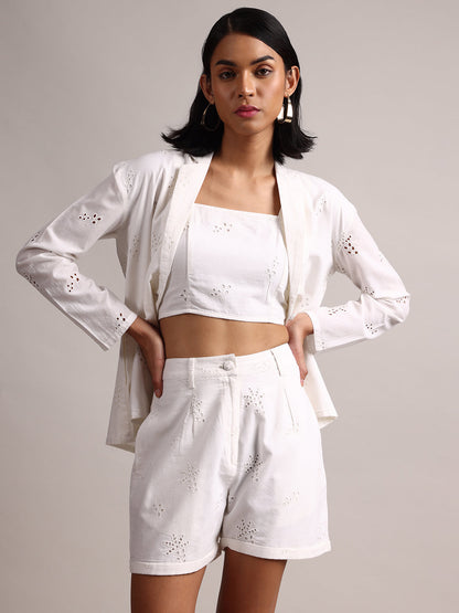 Zaccai Women's White Cambric Schiffli Co-Ords