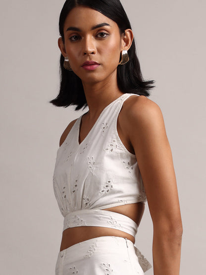 Zaccai Women's White Cambric Schiffli Co-Ords
