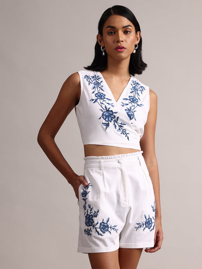 Zaccai Women's White Cambric Embroidered Co-Ords