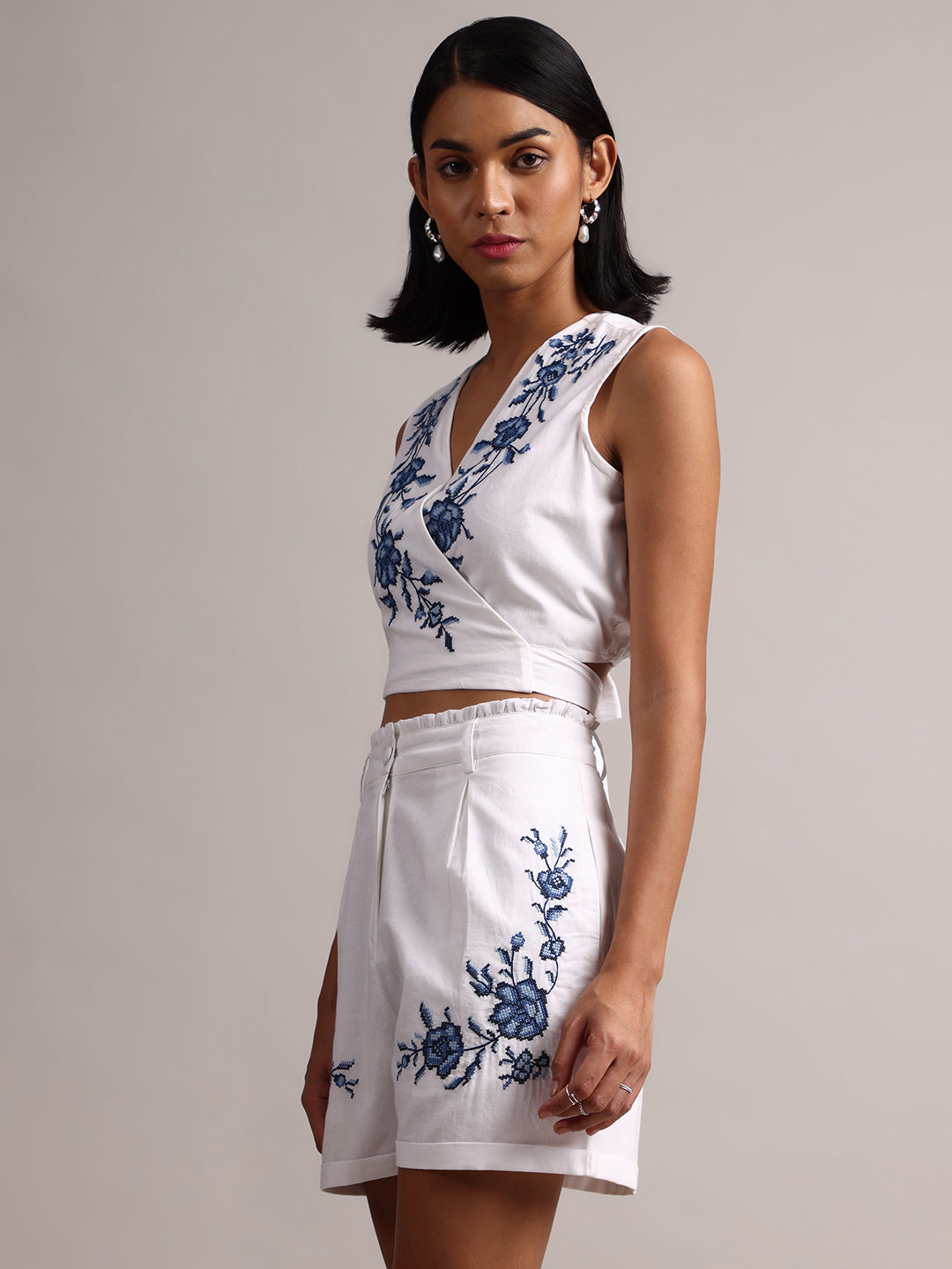 Zaccai Women's White Cambric Embroidered Co-Ords