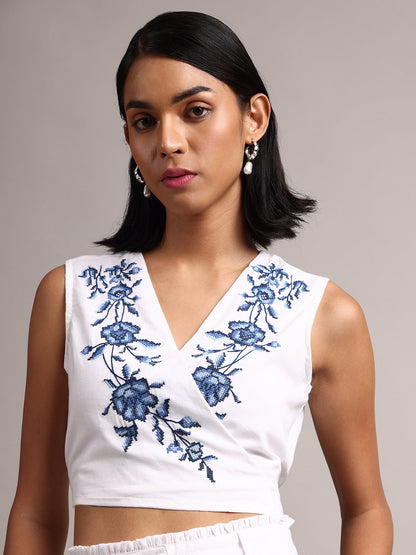 Zaccai Women's White Cambric Embroidered Co-Ords