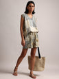 Zaccai Women's Grey Linen Striped Co-Ords