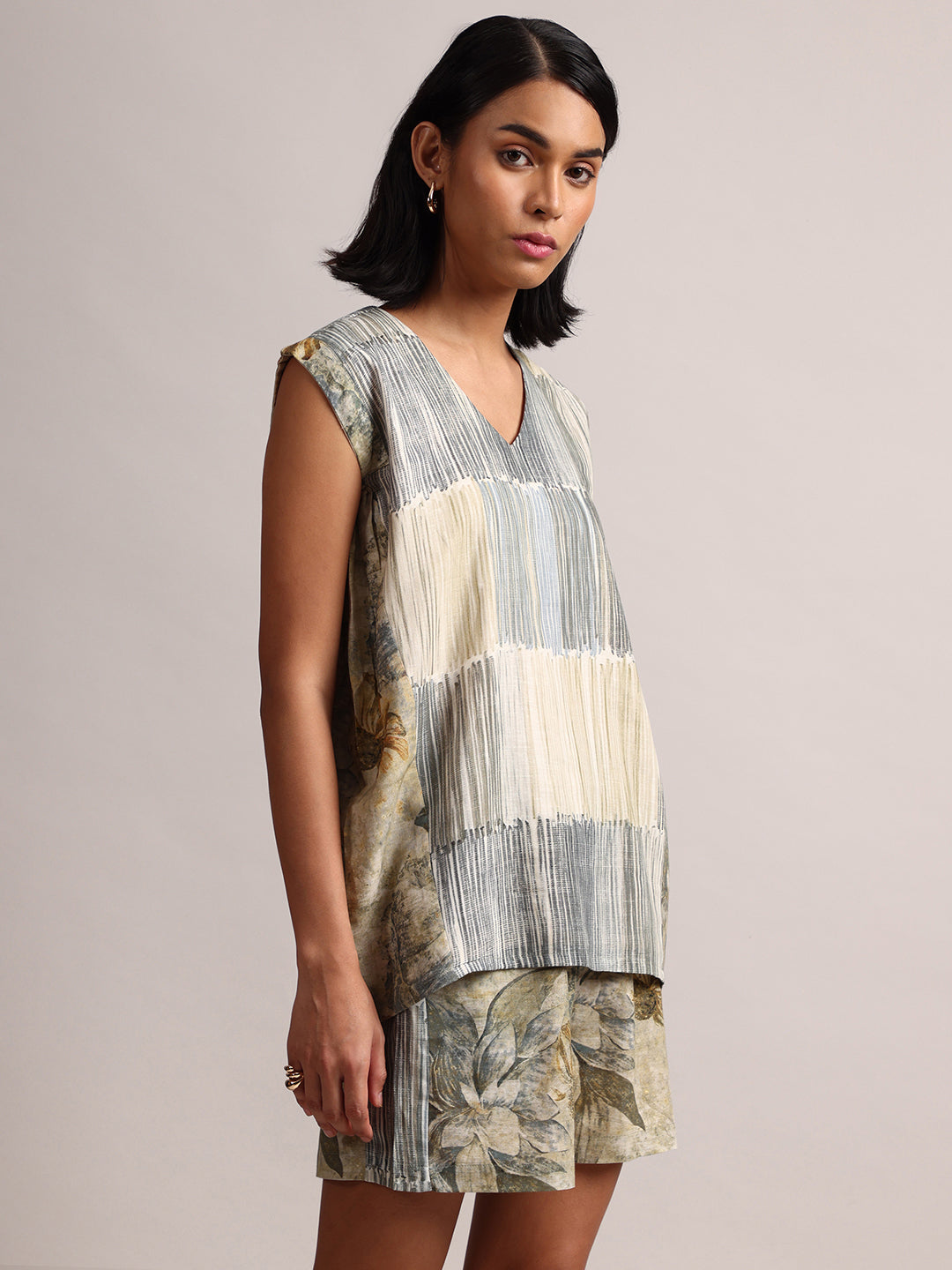 Zaccai Women's Grey Linen Striped Co-Ords