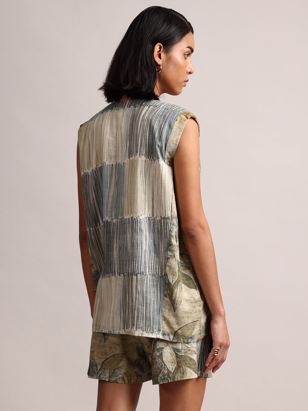 Zaccai Women's Grey Linen Striped Co-Ords