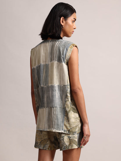 Zaccai Women's Grey Linen Striped Co-Ords